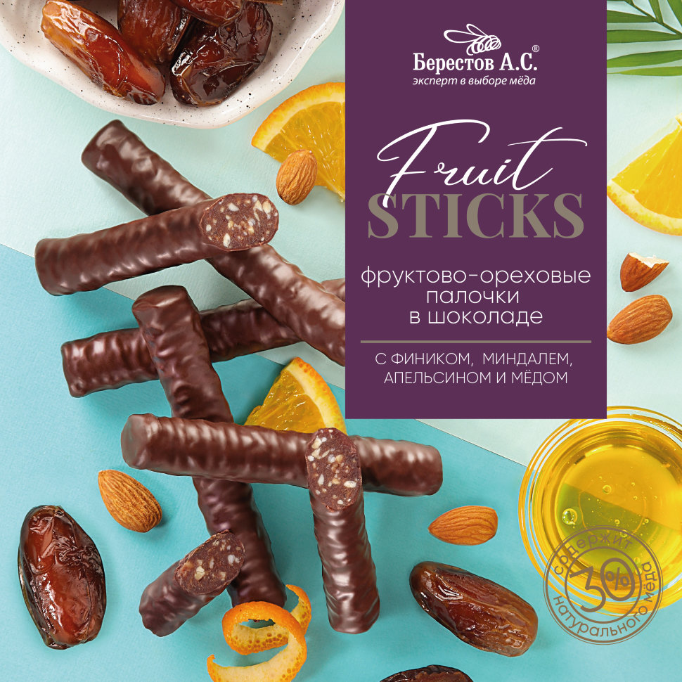  Берестов Fruit Stiсks с фиником, миндалём, апельсином и мёдом, 175г   в Сыктывкаре