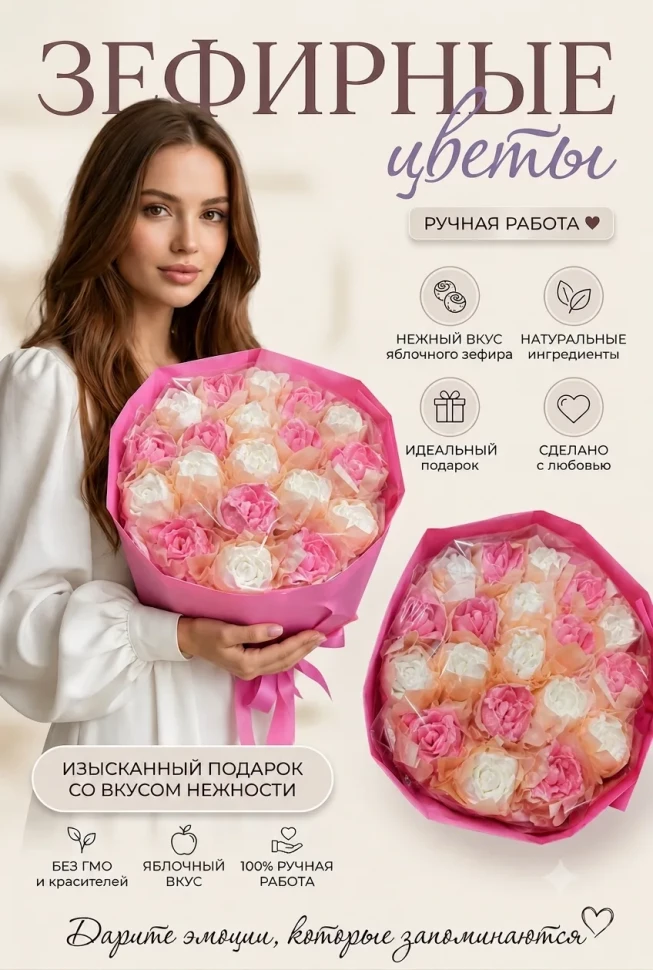  Букет Зефирный Размер XL бело-розовый,350г в Сыктывкаре